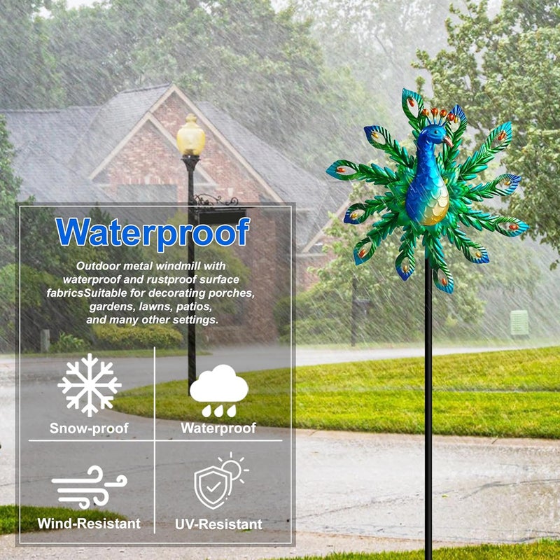 Senflame Outdoor Wind Spinner, 37" Metal Peacock Wind Spinner, Peacock Sculpture Garden Wind Spinners for Garden Yard Patio Decoration - Image 3